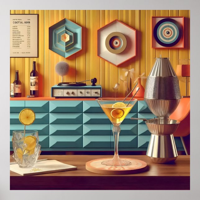 Poster Mid Century Atomic Retro Futuristic Party Room (Frente)