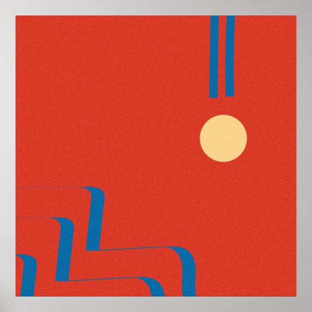 Poster Mid Century Blue Line, Art of Lines, Art Abstract (Frente)