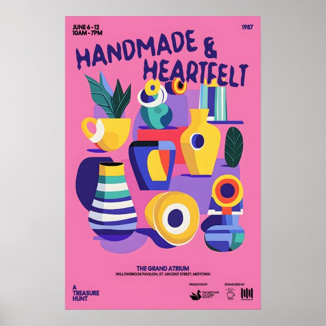 Poster Mid-Century Ceramics Print Pink Abstract Vase Art (Frente)