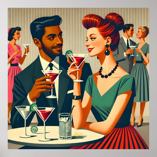 Poster Mid Century Cocktail Party Couples - First Date (Frente)