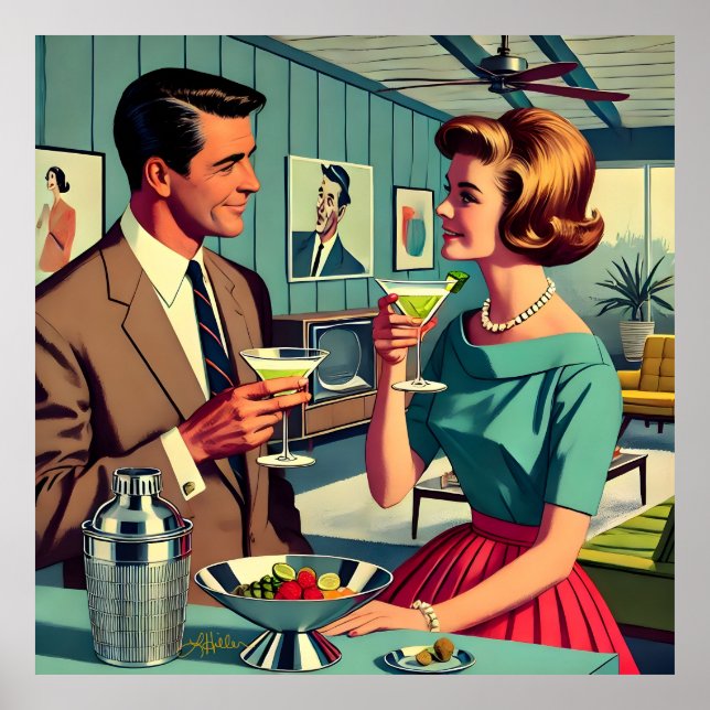 Poster Mid Century Cocktail Party Couples - House Warming (Frente)