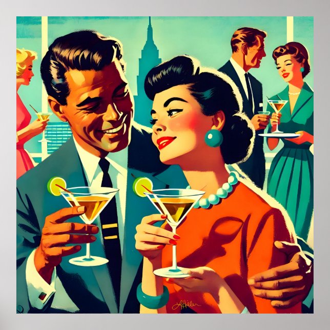 Poster Mid Century Cocktail Party Couples - Mi Amor (Frente)