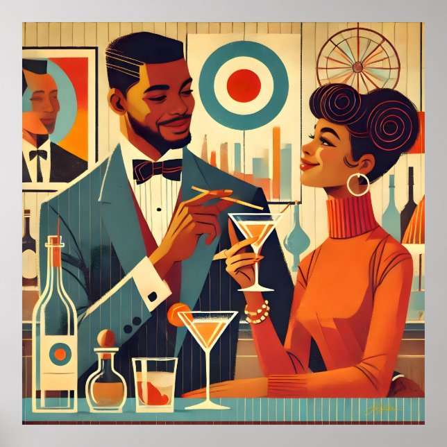 Poster Mid Century Cocktail Party Couples - Soirée Hosts (Frente)