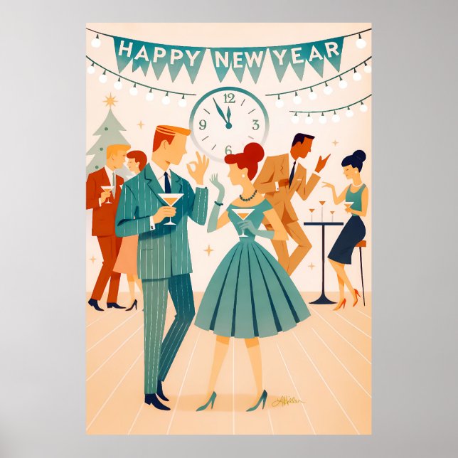 Poster Mid Century Happy New Year The Martini Dance (Frente)