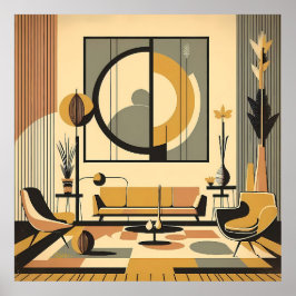 Poster Mid Century Interior Design Autumn Hues Livingroom