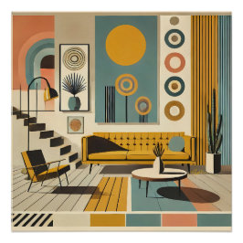 Pôster Mid Century Interior Design Desert Livingroom