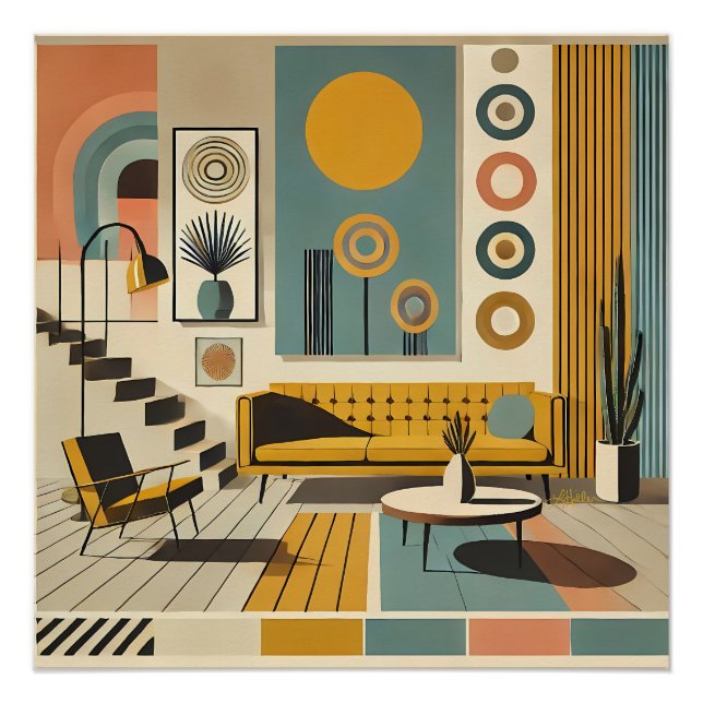 Pôster Mid Century Interior Design Desert Livingroom (Frente)