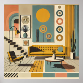 Poster Mid Century Interior Design Desert Livingroom