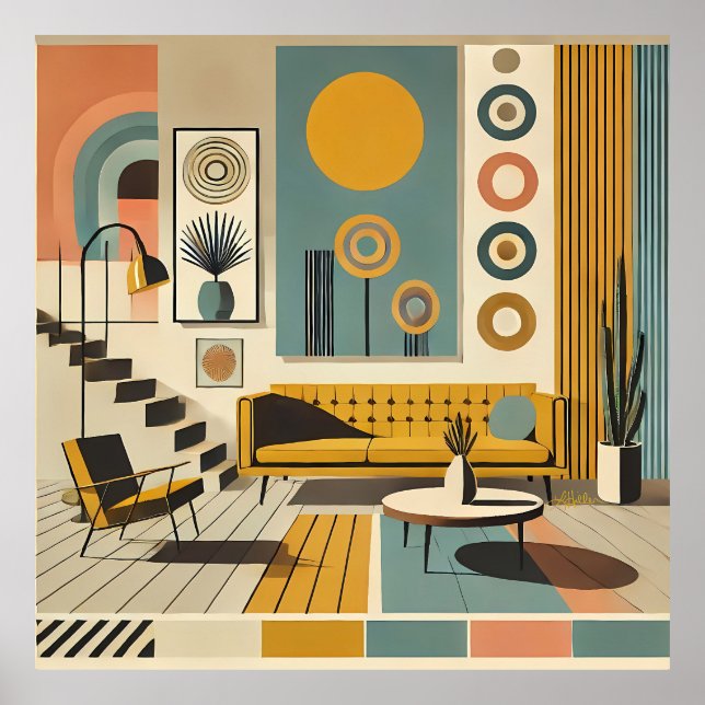 Poster Mid Century Interior Design Desert Livingroom (Frente)