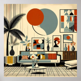 Poster Mid Century Interior Design Eclipse Livingroom