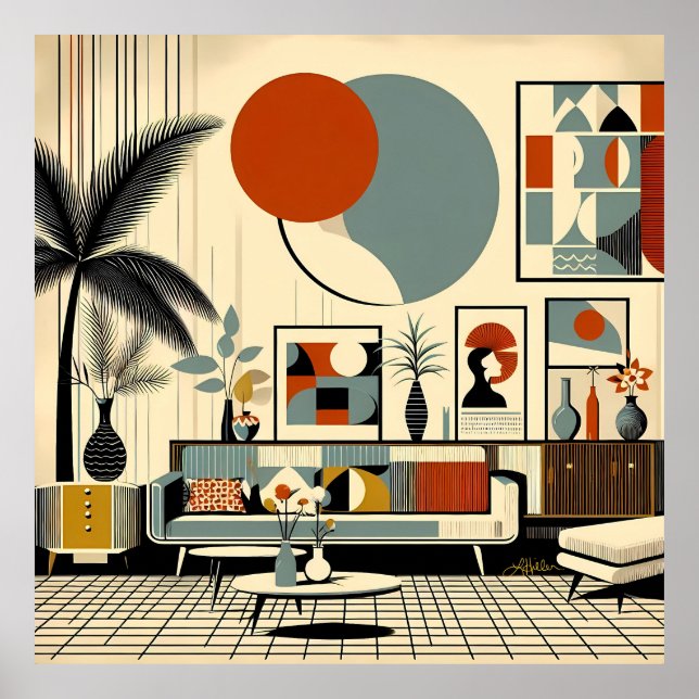Poster Mid Century Interior Design Eclipse Livingroom (Frente)