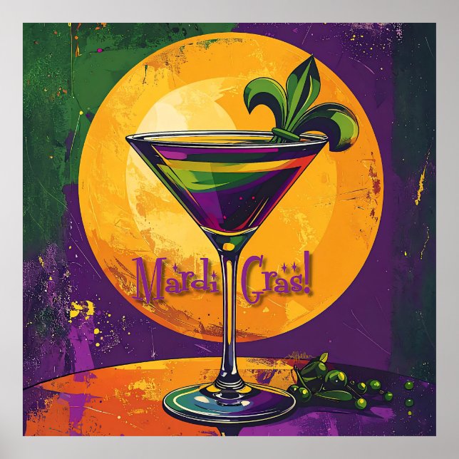 Poster Mid Century Mardi Gras Sunset Fleur De Lis Martini (Frente)
