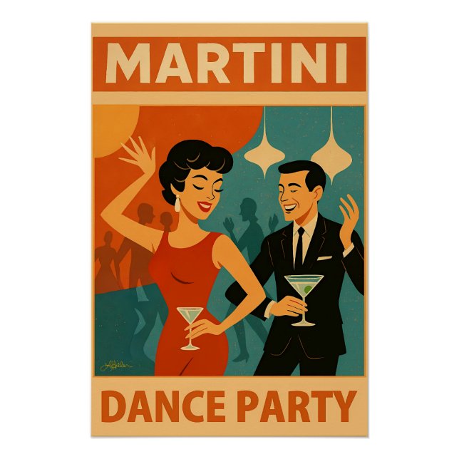Pôster Mid Century Martini Dance Party (Frente)