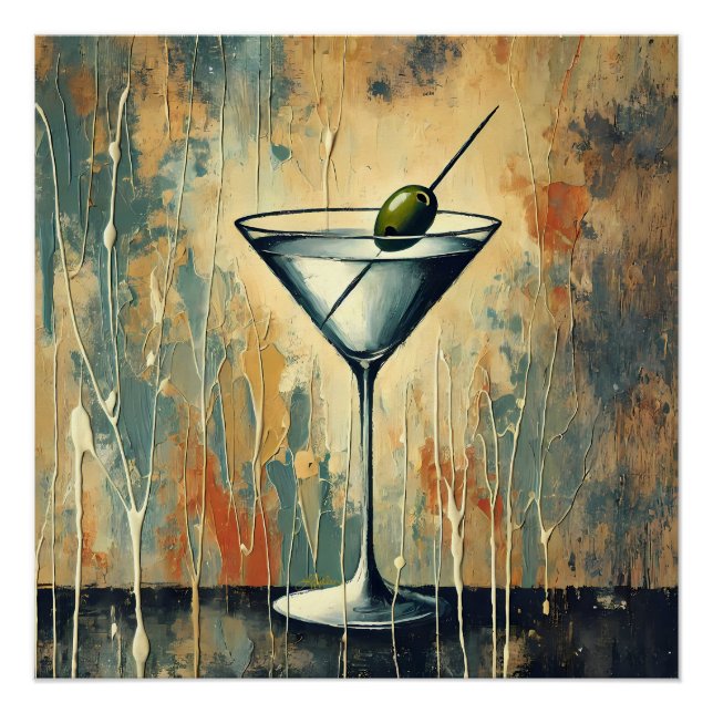 Pôster Mid Century Mixed Media Martini Art (Frente)