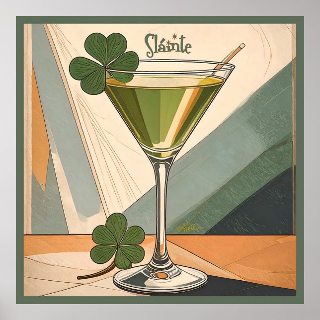 Poster Mid Century Modern Art Shamrock Martini Sláinte!  (Frente)