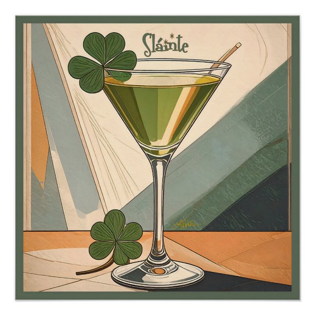 Pôster Mid Century Modern Art Shamrock Martini Sláinte!  (Frente)