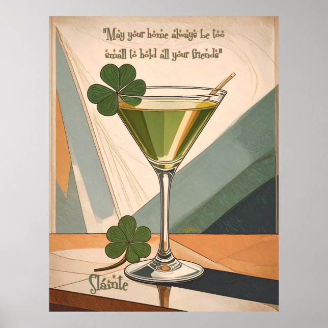 Poster Mid Century Modern Art Shamrock Martini Sláinte!  (Frente)