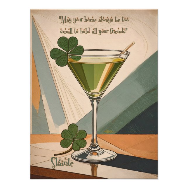 Pôster Mid Century Modern Art Shamrock Martini Sláinte!  (Frente)