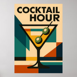 Poster Mid Century Modern Bauhaus Cocktail Hour Martini