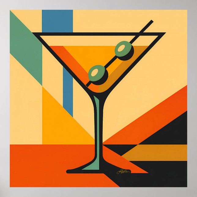 Poster Mid Century Modern Sunrise Bauhaus Martini (Frente)
