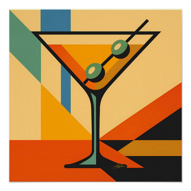 Pôster Mid Century Modern Sunrise Bauhaus Martini (Frente)