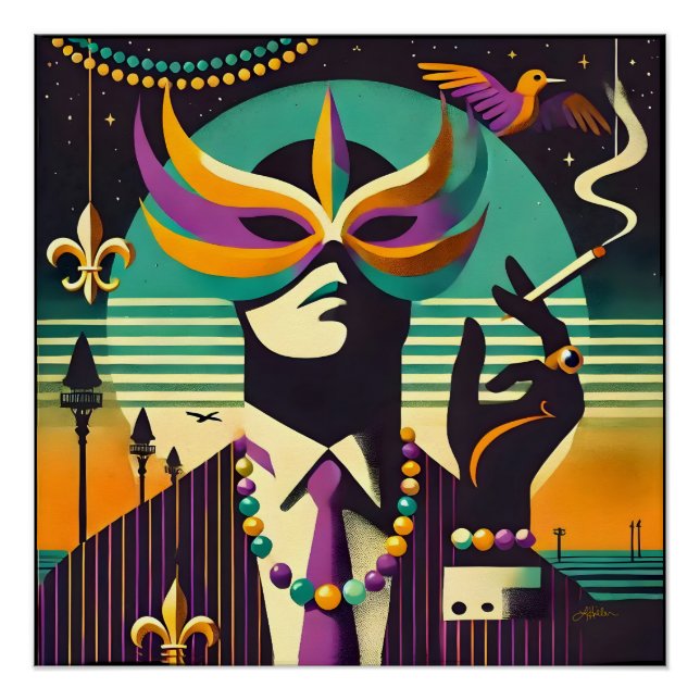 Pôster Mid Century Retro 60s Mardi Gras The Smoking Man (Frente)