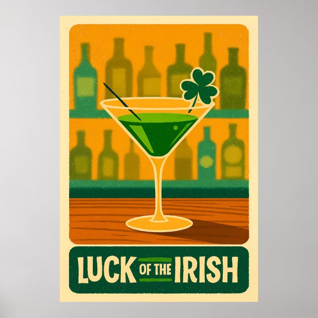 Poster Mid Century St. Patrick's Shamrock Martini Art (Frente)