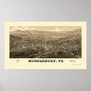 Pôster Middlebury, mapa panorâmico do VT - 1886