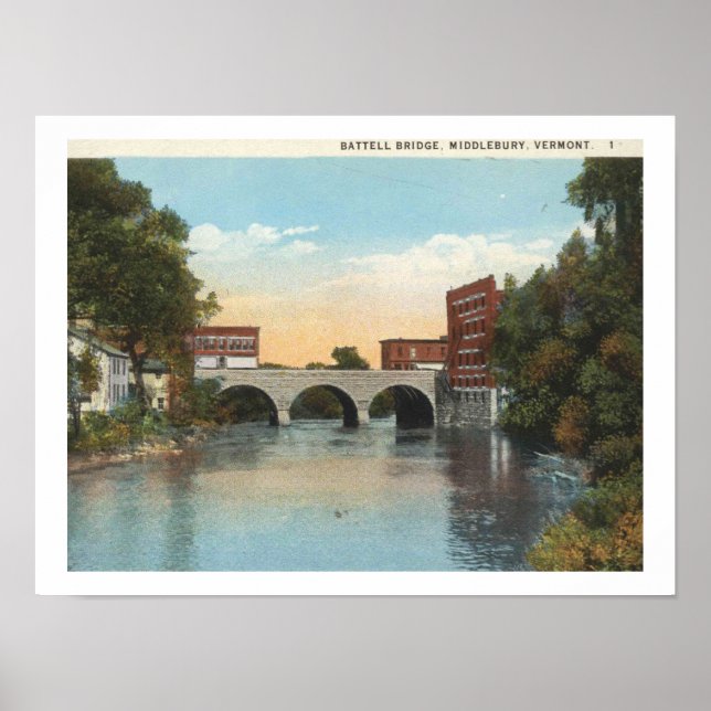 Poster Middlebury VT, Battell Bridge 1930s Estilo Vintage (Frente)