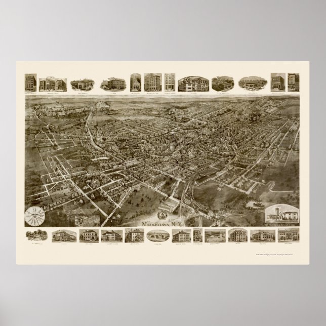 Poster Middletown, NY Panorâmica Map - 1921 (Frente)