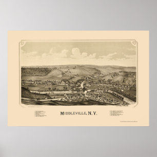 Poster Middleville, mapa panorâmico de NY - 1890