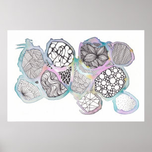 Poster Mídia mista, preto e branco, rabisco, aquarela