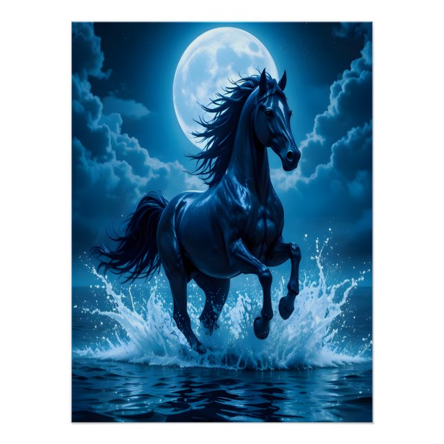 Pôster Midnight Blue Horse Moon Wall Art | Gift Decor (Frente)