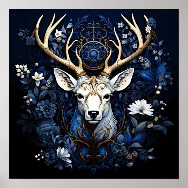 Poster Midnight Celestial Floral Gothic Deer  (Frente)