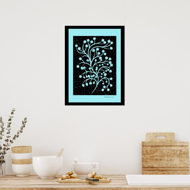 Poster Midnight Garden Line Turquoise Mist    (Cozinha)