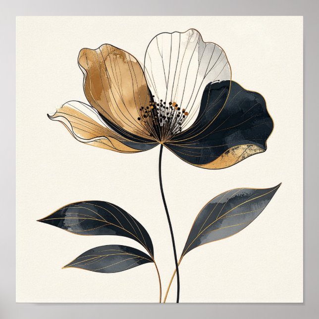 Poster Midnight & Gold Majesty: Elegant Minimalist Botani (Frente)