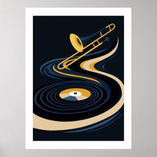 Poster Midnight JazzyTrombone & Arte de Disco de Vinil