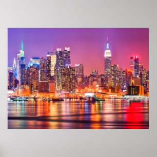 Poster Midtown Manhattan à noite com a Empire Stae