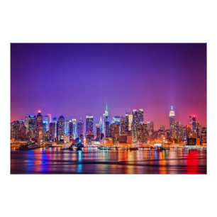 Pôster Midtown Manhattan na noite com império Stae