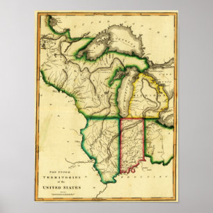 Pôster Midwest no mapa unido de StatesPanoramic