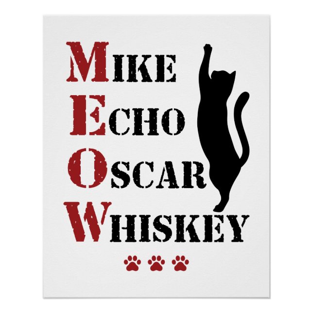 Pôster Mike Echo Oscar Whiskey MEOW Cat (Frente)