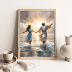 Poster Milagre Juntos, Pintura Cristã, Jesus Caminhando