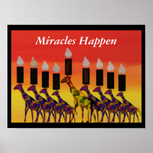 Poster Milagres acontecem Girafas Hannukah Menorah Impres