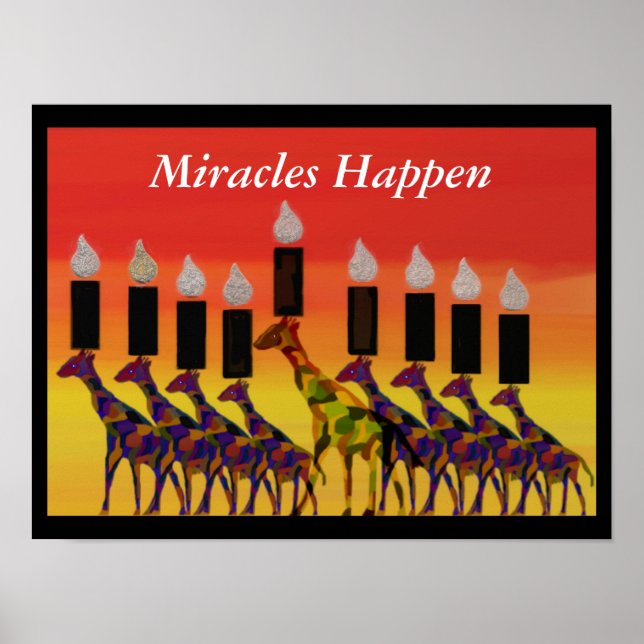 Poster Milagres acontecem Girafas Hannukah Menorah Impres (Frente)