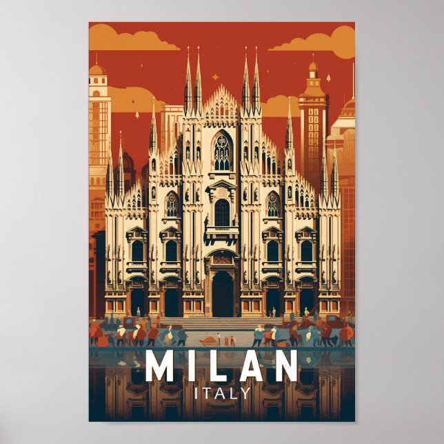Poster Milan Itália Duomo di Milano Viagem Art Vintage (Frente)