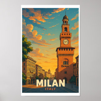 Poster Milão Itália Cartaz de Viagem Antigo Castello