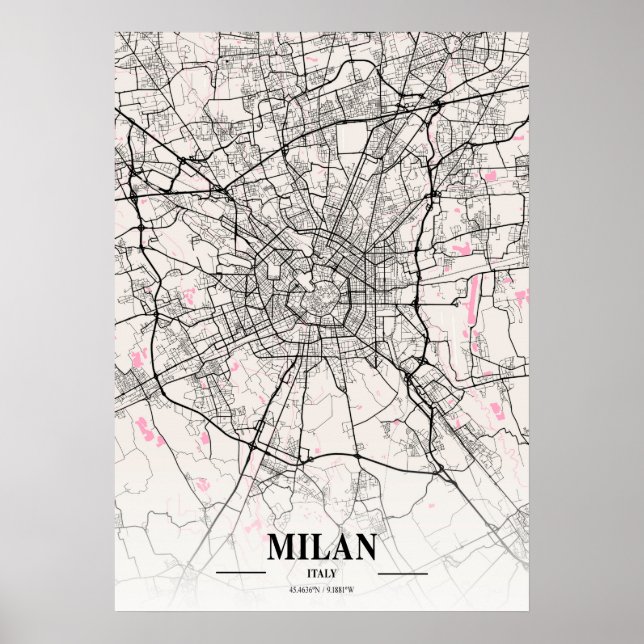 Poster Milão - Itália - Mapa da cidade napolitana (Frente)