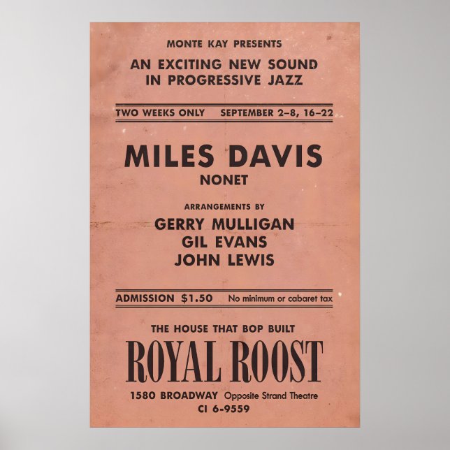 Poster Miles Davis - Gerry Mulligan - Gil Evans jazz (Frente)