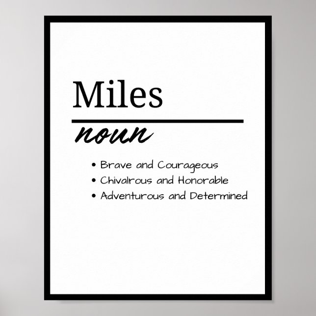 Poster Miles, Definição de Nome Personalizado de Menino (Frente)