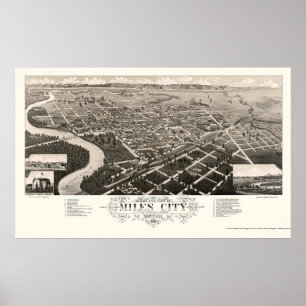 Poster Milhas da cidade, mapa panorâmico da TA - 1883